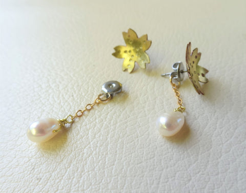 sakura earrings and chain earrings nut