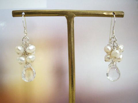 pearl and qurtz drop earrings