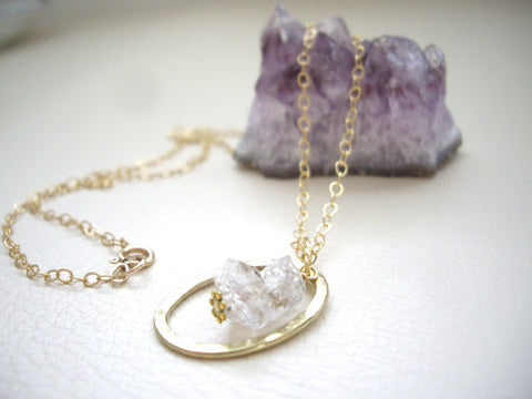 Herkimer diamond gold loop necklace