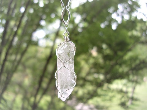 Raw crystal wire wrapped long necklace