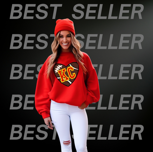 Best Seller KC Football Heart Red Sweatshirt