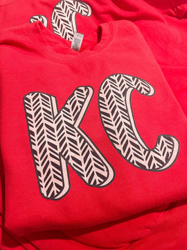 READY TO SHIP - KC HERRINGBONE- Red Sweatshirt (IMPERFECT PRINTS) - FINAL SALE