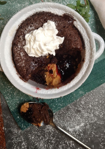 Peanut Butter and Jam Chocolate Lava Cakes