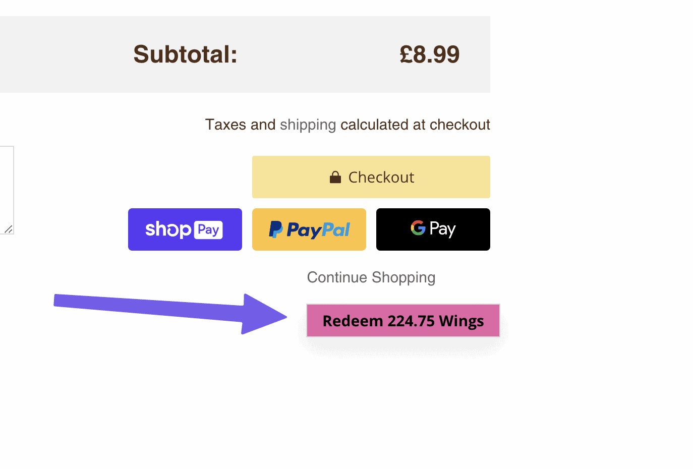 how to redeem reward points: step 3: button in your cart