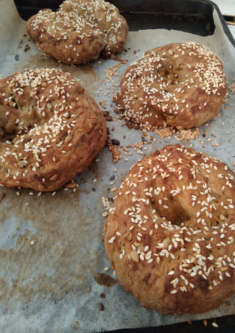 Keto Bagels with seeds sprinkled on top