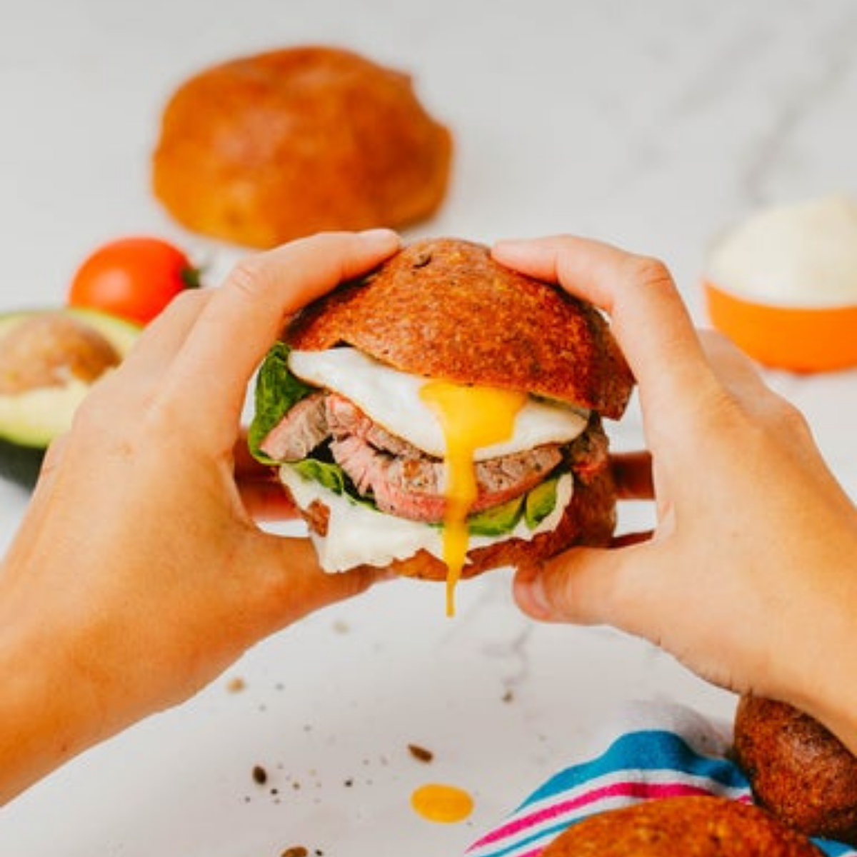 Keto-friendly burger buns made with NGB's Multiseed Bread Mix