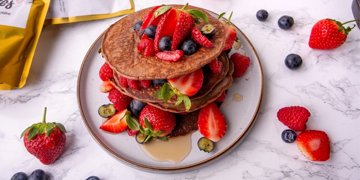 Chocolate flavoured pancakes made using NGB's Pancake Mix