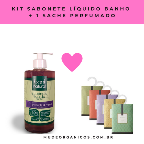 Kit Sabonete Líquido Banho Lavanda e Menta + Sache Perfumado
