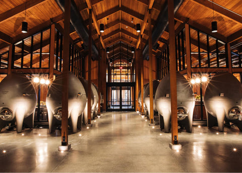 Cakebread's wine fermentation with its egg-shaped tanks