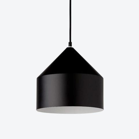 Conical black steel pendant light on black cord
