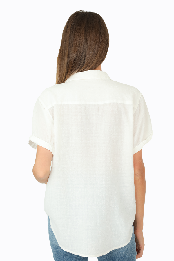Crinkle Short Sleeve Roll Button-Up
