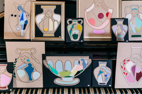 Greek inspired vase paintings by Rebecca Adler