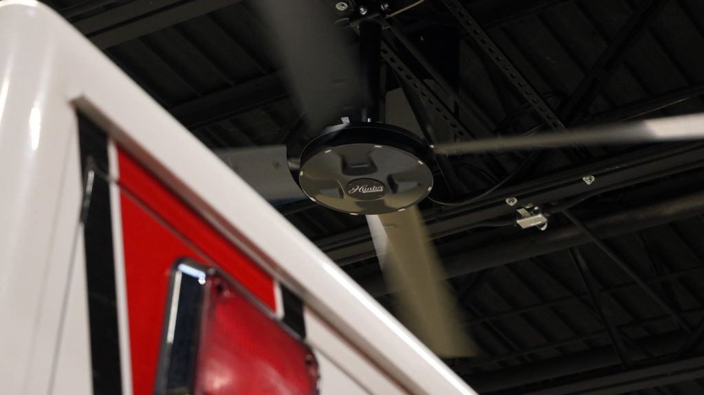 XP Hunter industrial ceiling fan in fire station to help with air stratification