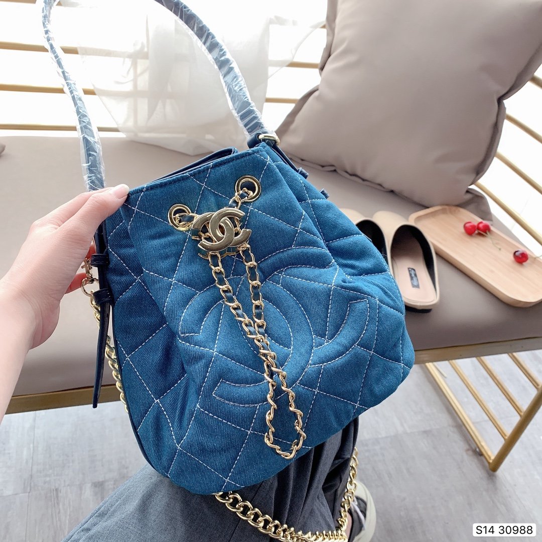 chanel denim bucket bag