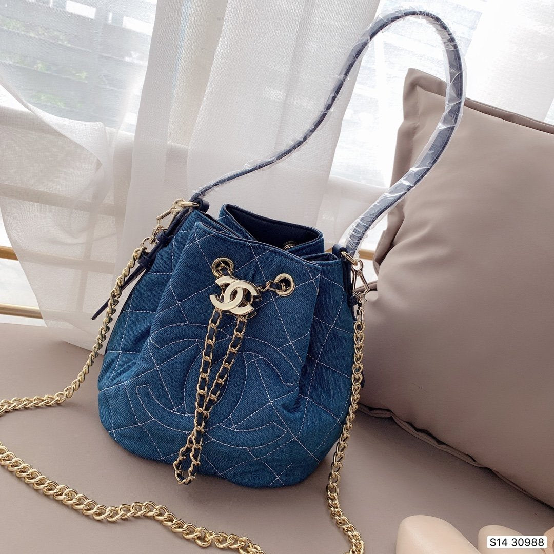 chanel denim bucket bag