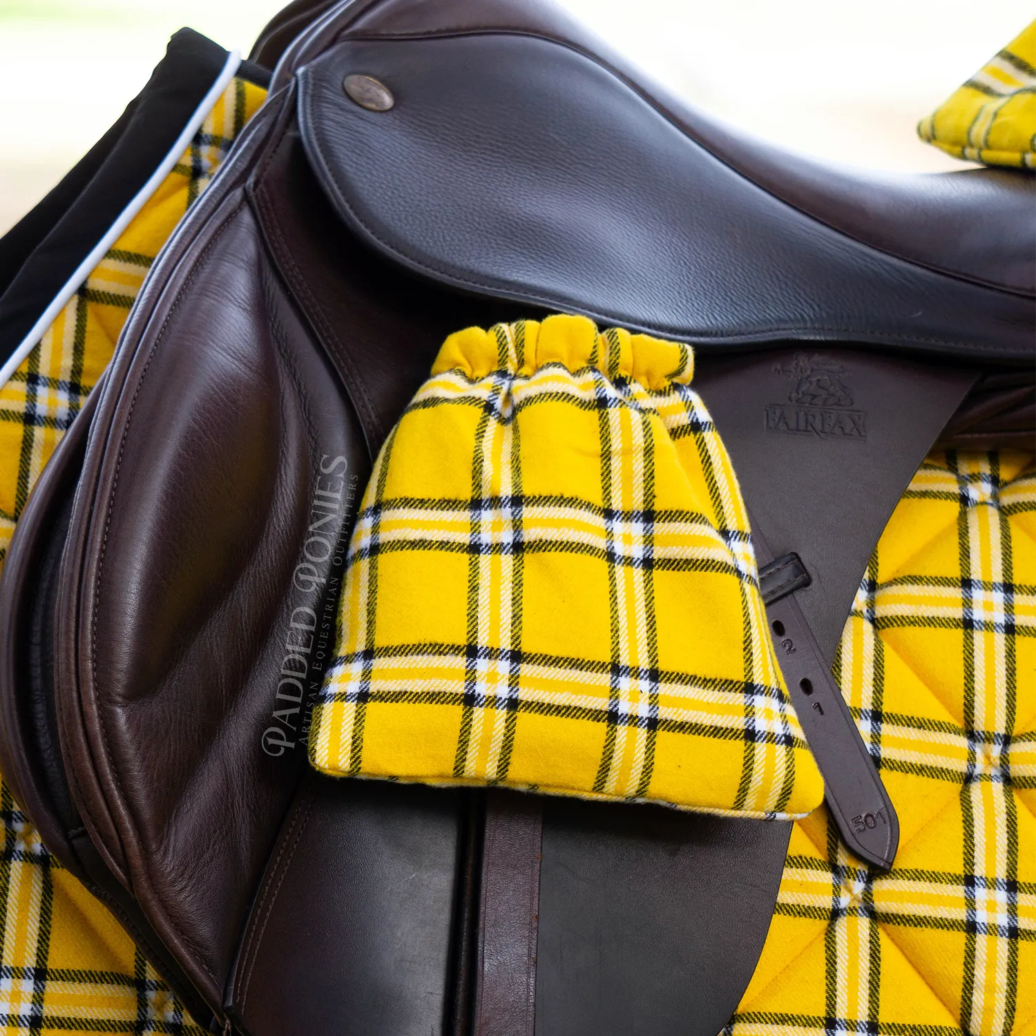 Custom Yellow Plaid Flannel Stirrup Covers