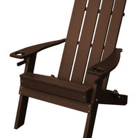 A&L Furniture Co. Folding Poly Hampton Adirondack Chair with Integrated Cupholders, Tudor Brown