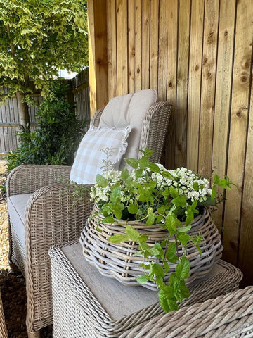 round rattan planter with zinc insert 