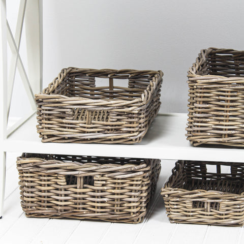 shallow rectangle rattan storage basket 