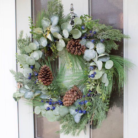eucalyptus and blue berry wreath