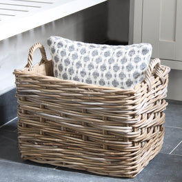 Large Grey Rattan Deep Rectangular Basket | Marquis & Dawe