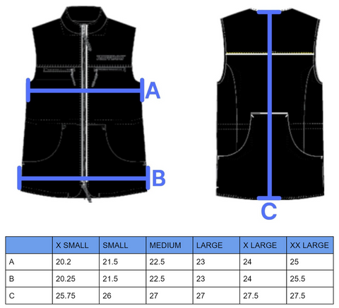 winter vest size chart