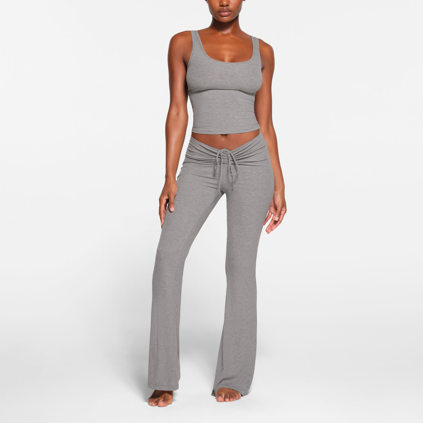 Skims Soft Lounge Fold Over Pants In Heather Grey