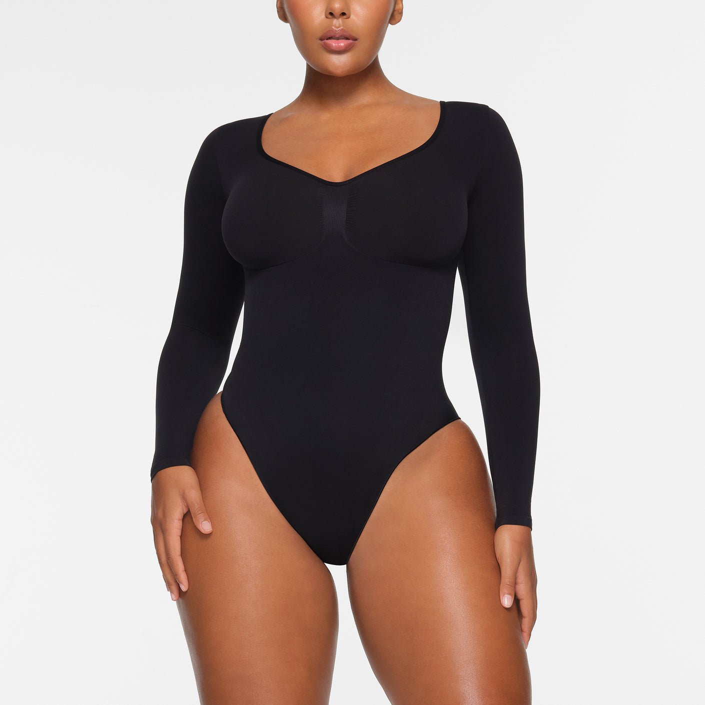 SKIMS Seamless Sculpt Long Sleeve Thong Bodysuit - Onyx