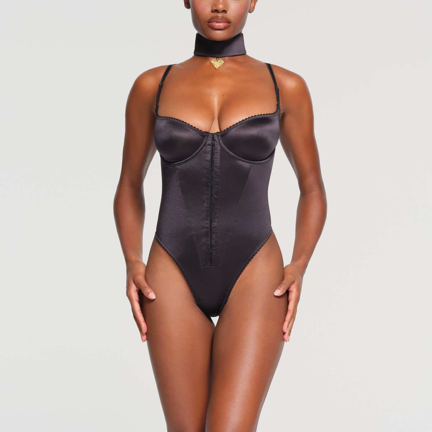 STRETCH SATIN PENDANT BODYSUIT | ONYX