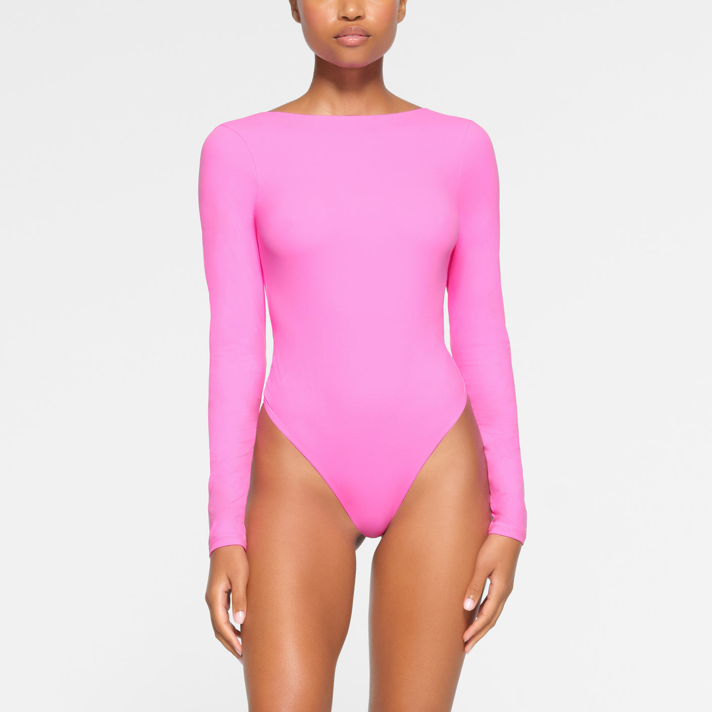 FITS EVERYBODY LONG SLEEVE LOW BACK BODYSUIT | NEON ORCHID
