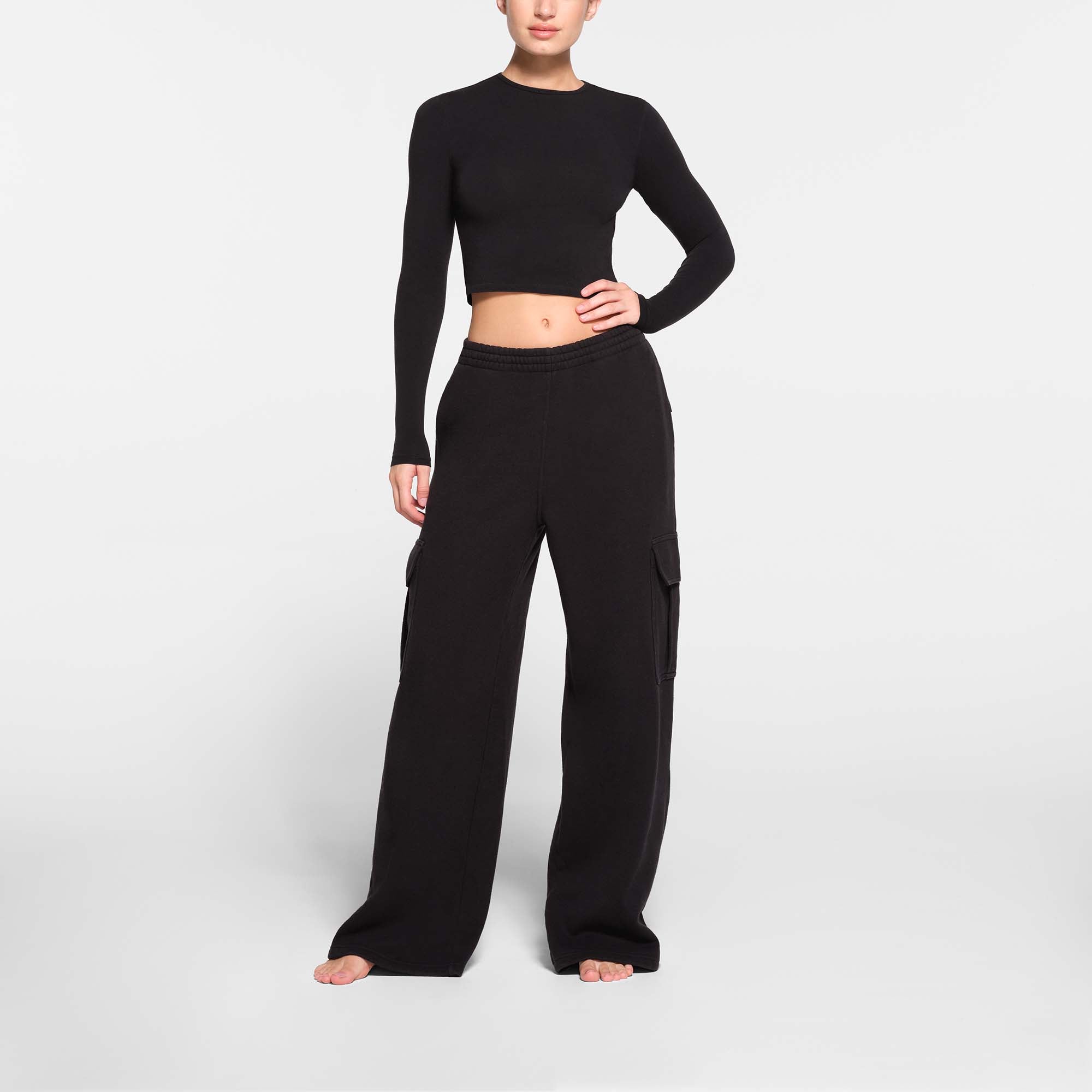 COTTON FLEECE OVERSIZED CARGO PANT | ONYX