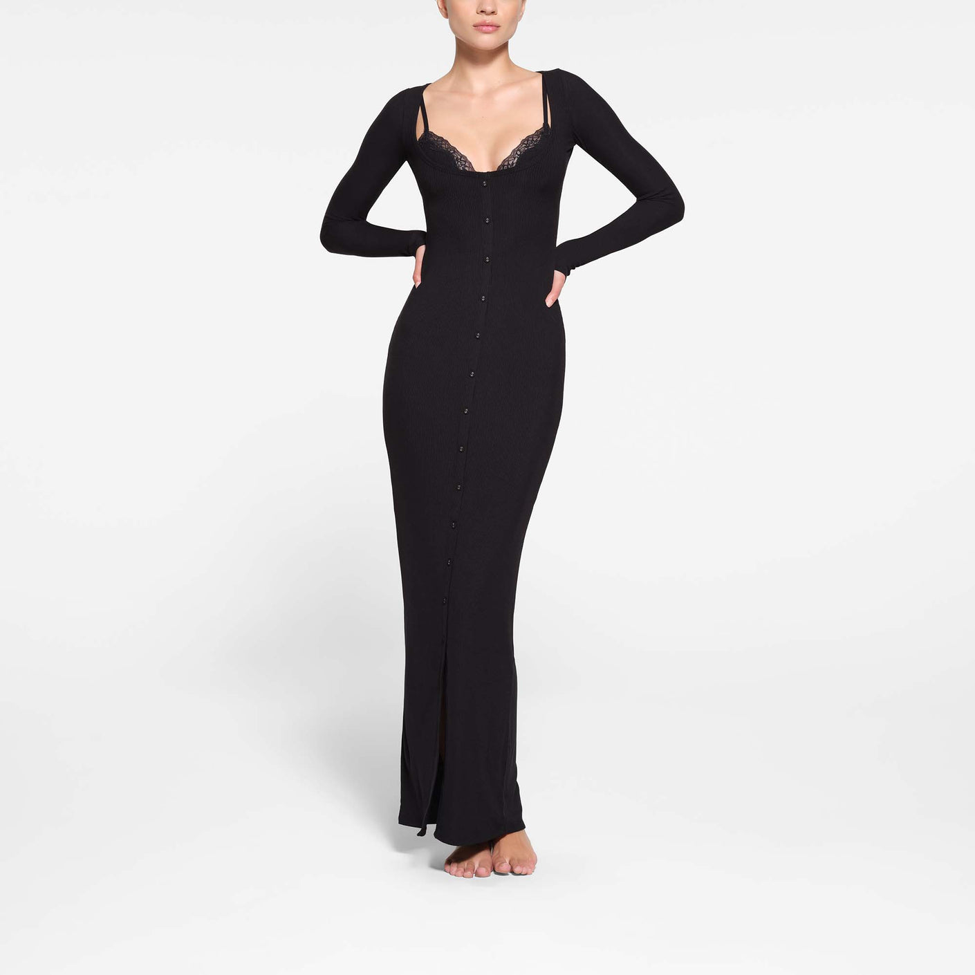 NWT- Skims Soft Lounge Long Sleeve Dress Onyx / Size S /(AP-DRS-1701)