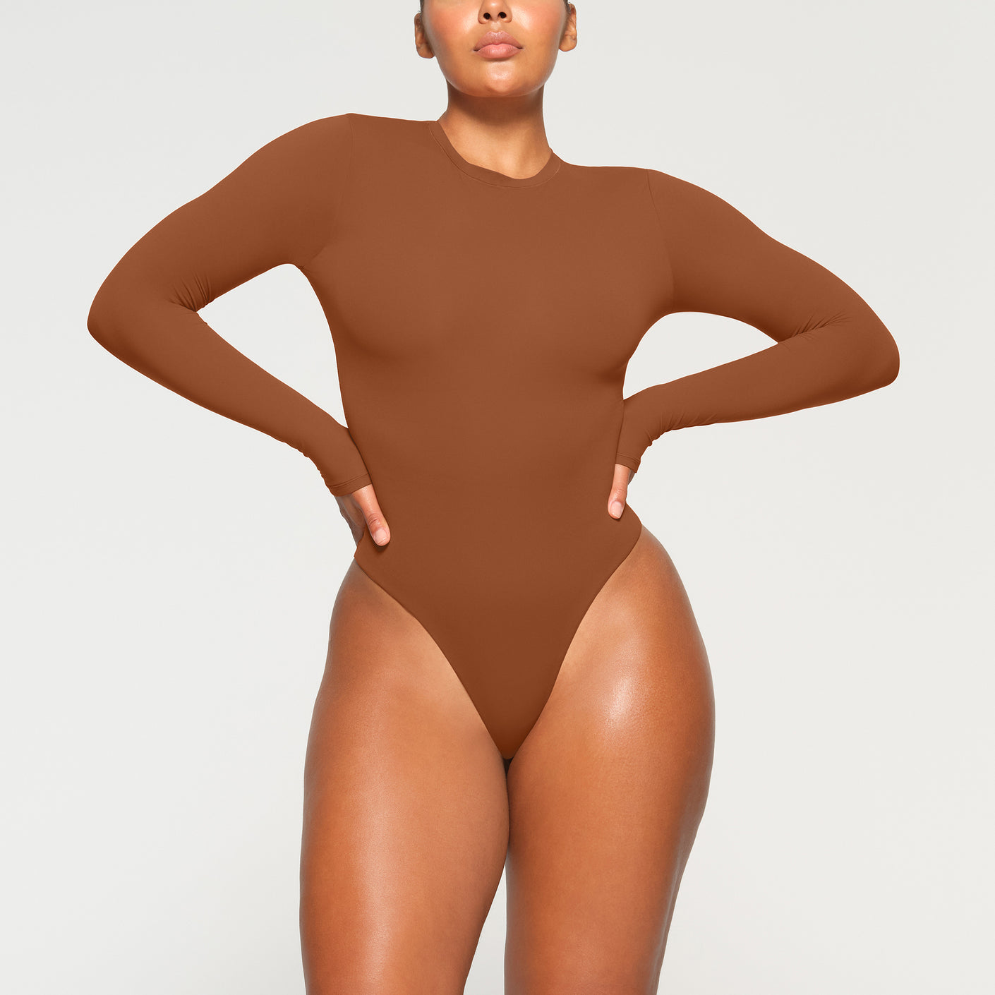 FITS EVERYBODY LONG SLEEVE CREW NECK BODYSUIT | BRONZE