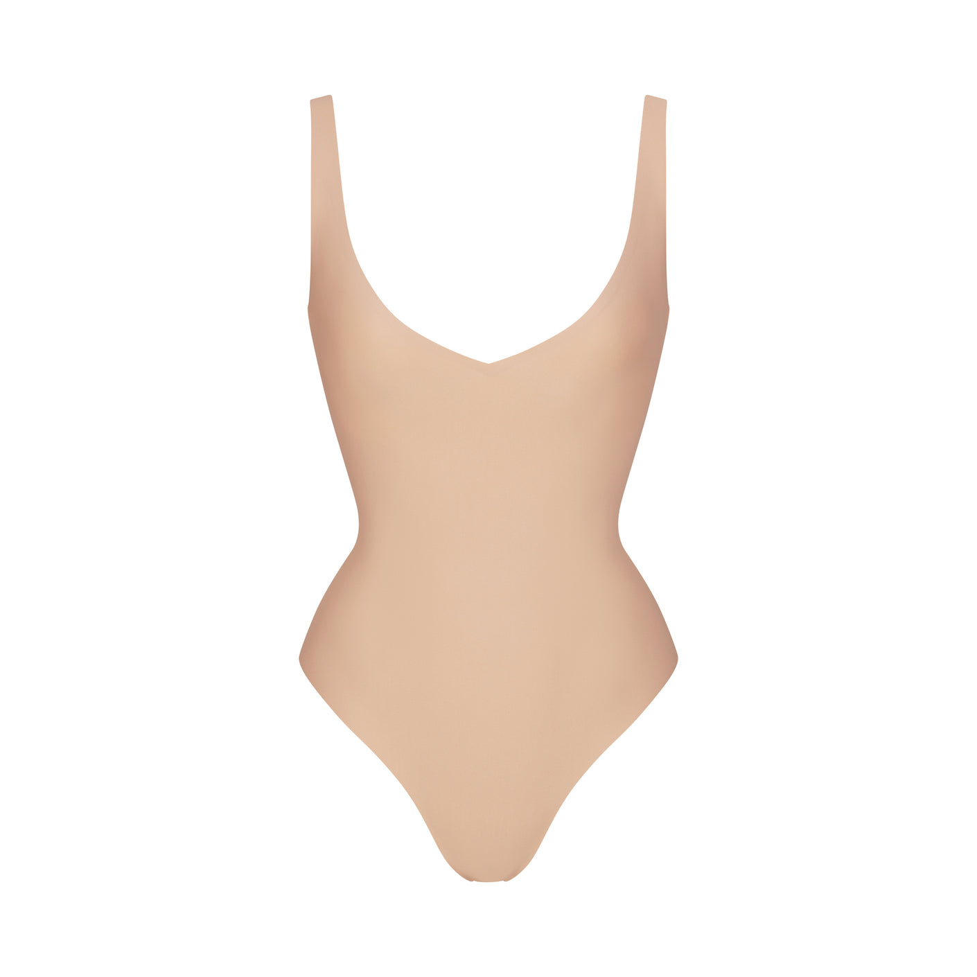SKIMS BODY UNLINED PLUNGE THONG BODYSUIT | CLAY