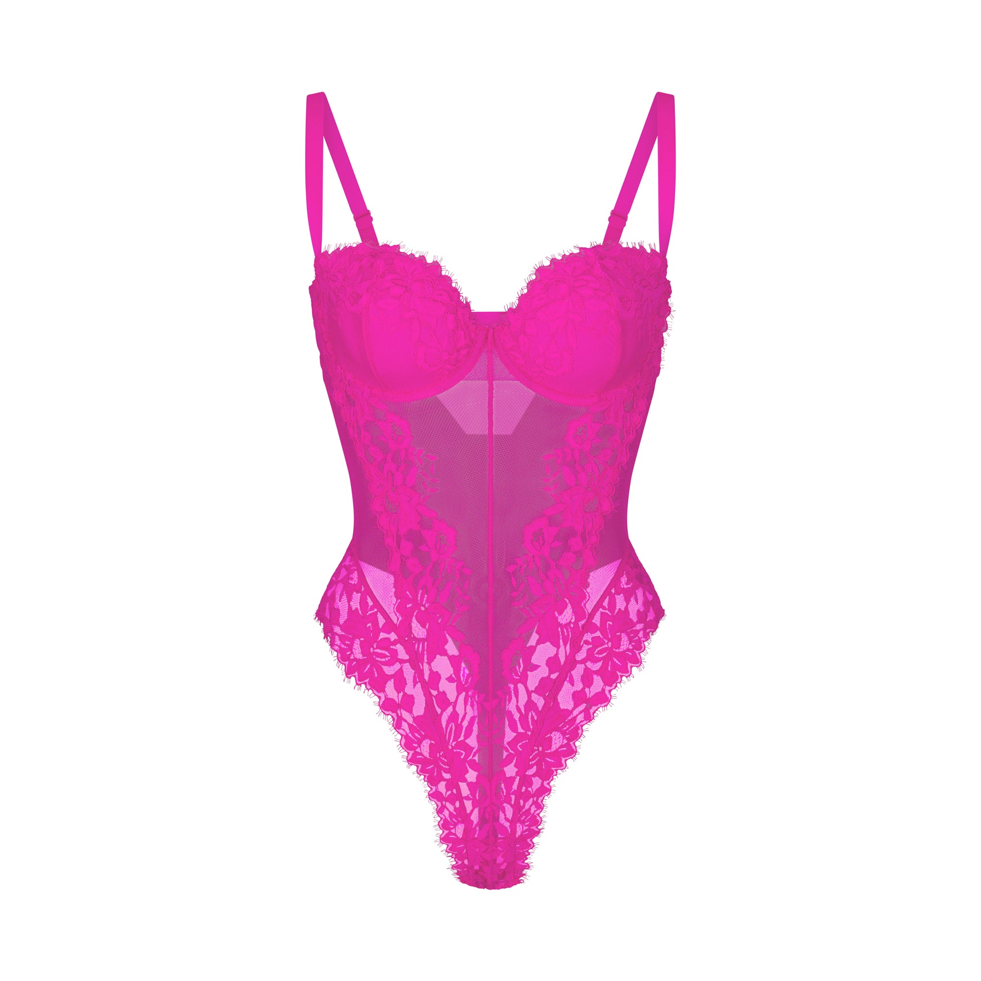 SKIMS LACE LINED BALCONETTE THONG BODYSUIT | FUCHSIA