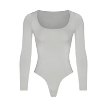 LIGHT HEATHER GREY LONG SLEEVE SCOOP NECK BODYSUIT – Kittenish