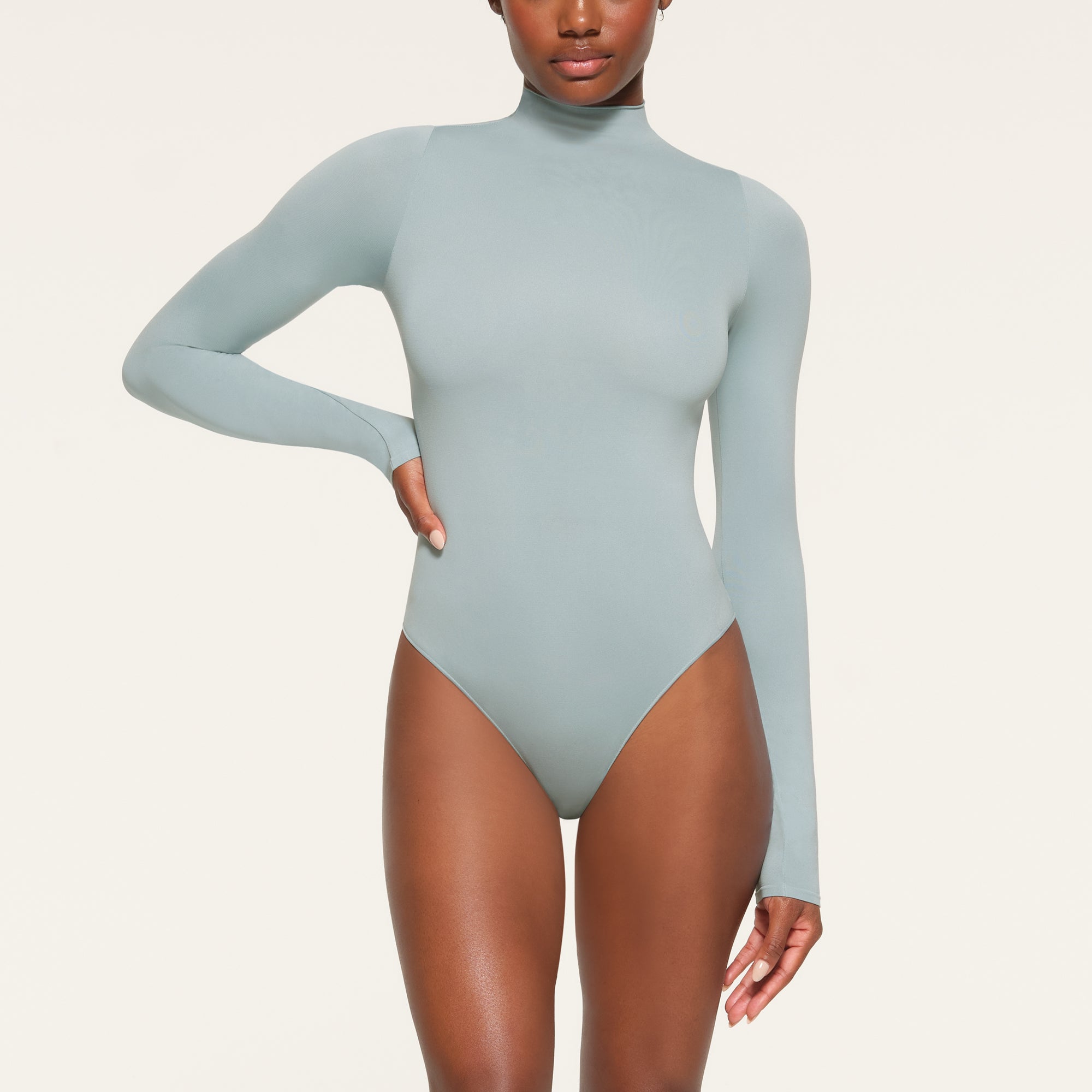 ESSENTIAL MOCK NECK LONG SLEEVE BODYSUIT | DENIM - ESSENTIAL MOCK