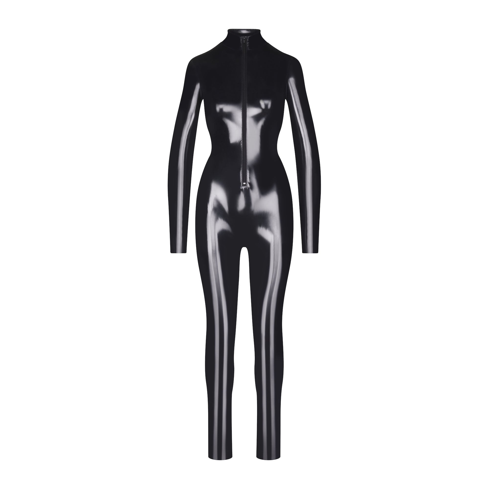 STRETCH VINYL ZIP FRONT CATSUIT | ONYX - STRETCH VINYL ZIP FRONT ...