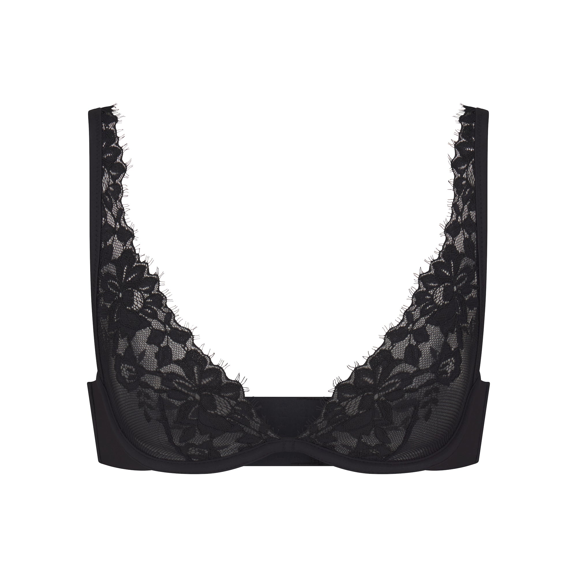 SKIMS LACE UNLINED PLUNGE BRA | ONYX - SKIMS LACE UNLINED PLUNGE BRA | ONYX