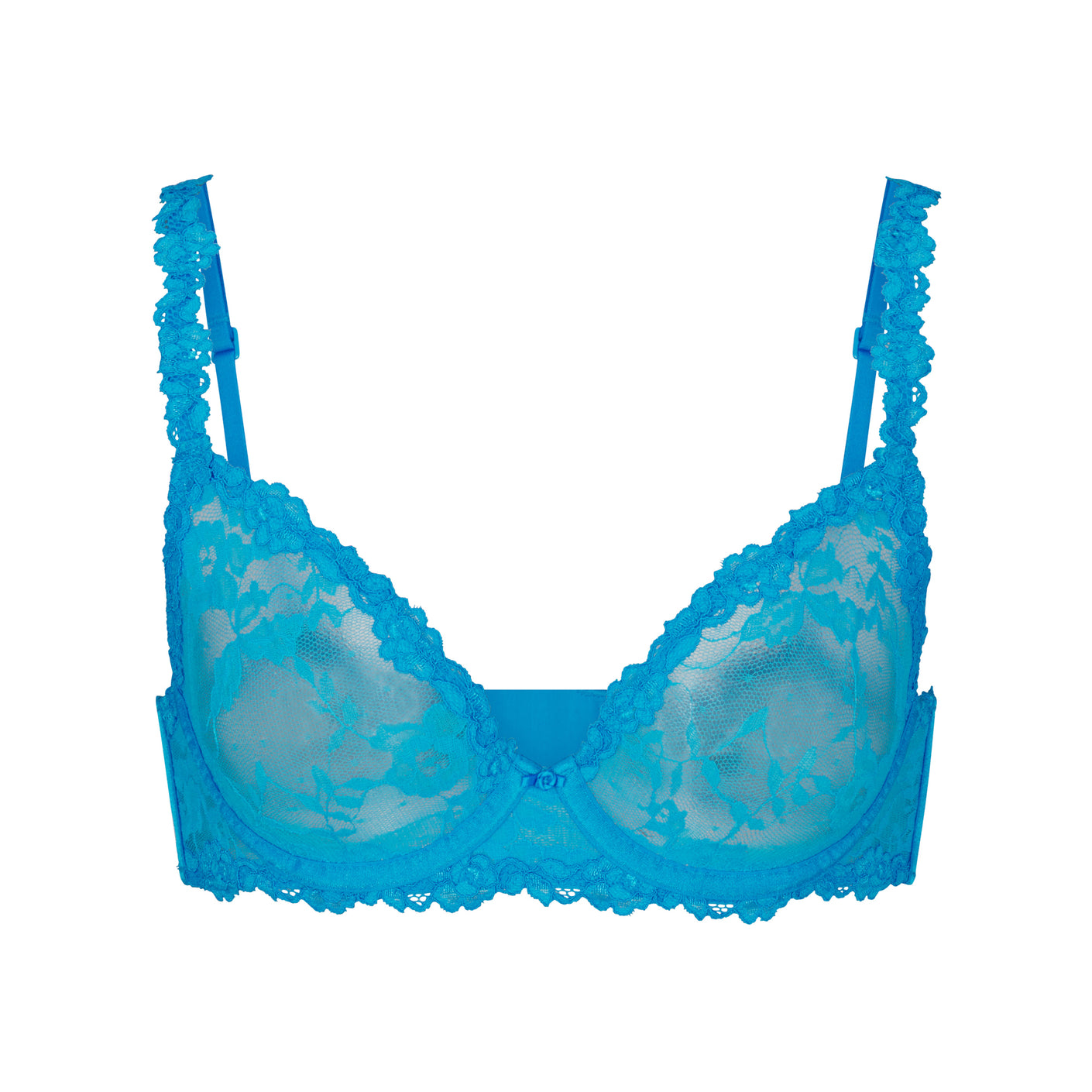 Blue Underwired Clip Front Lace Bra