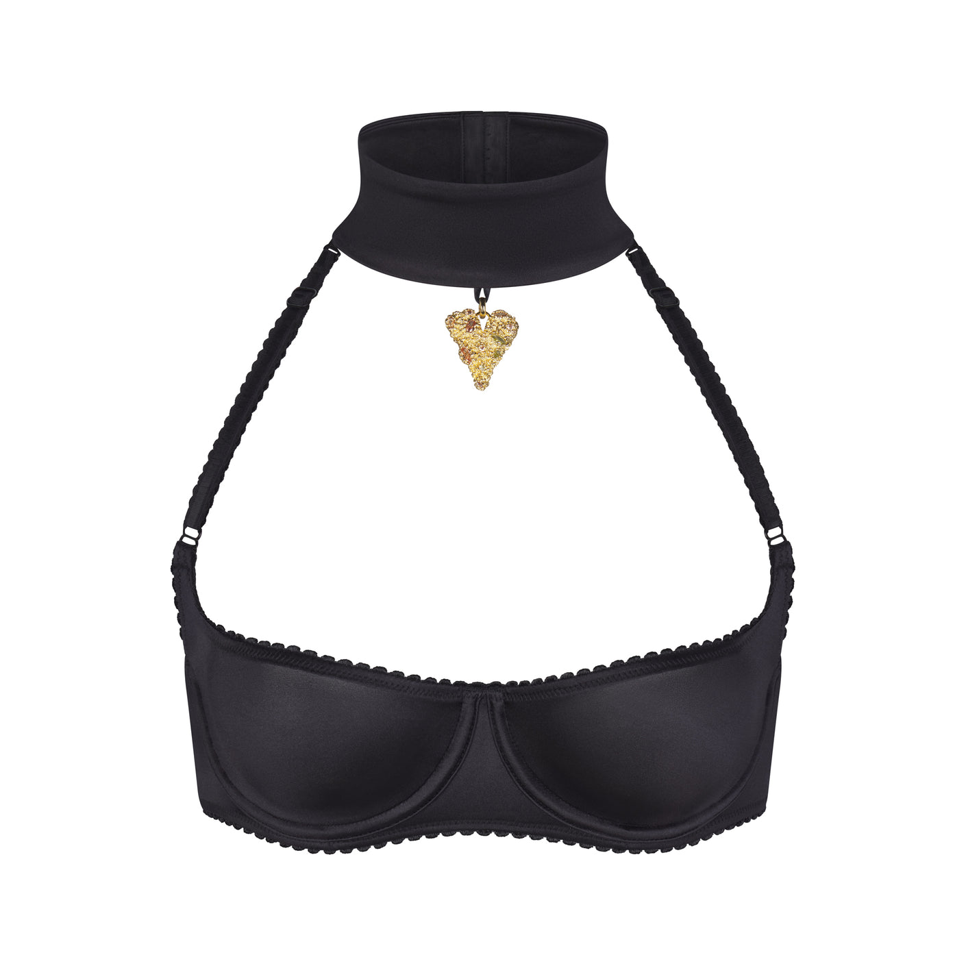 STRETCH SATIN PENDANT UNLINED SCOOP BRA | ONYX