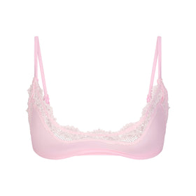 Triangle Bra in pale pink Lycra with Leavers lace