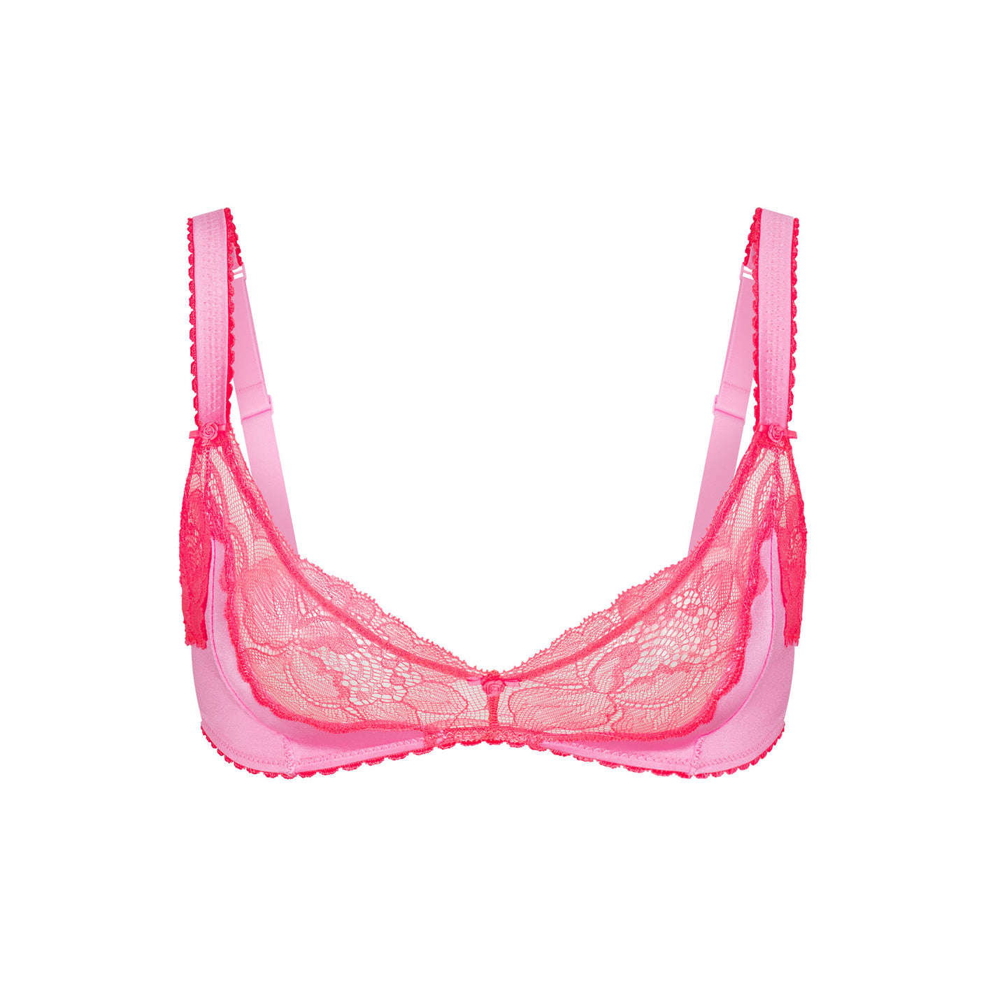 STRETCH SATIN LACE TRIANGLE BRALETTE | NEON ORCHID