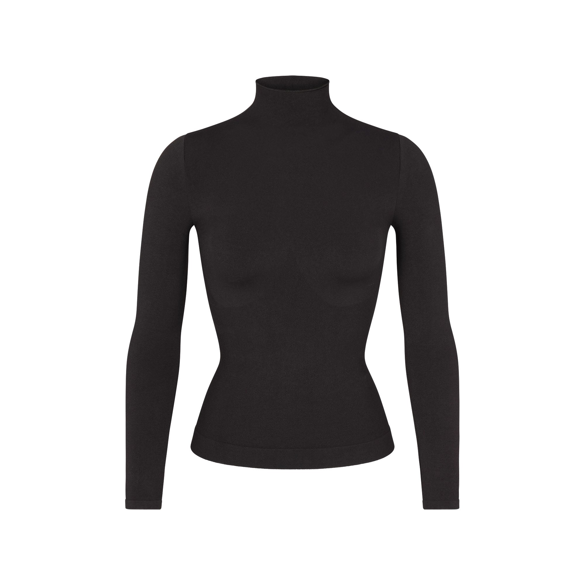 RECYCLED NYLON LONG SLEEVE MOCK NECK TOP | ONYX - RECYCLED NYLON LONG ...