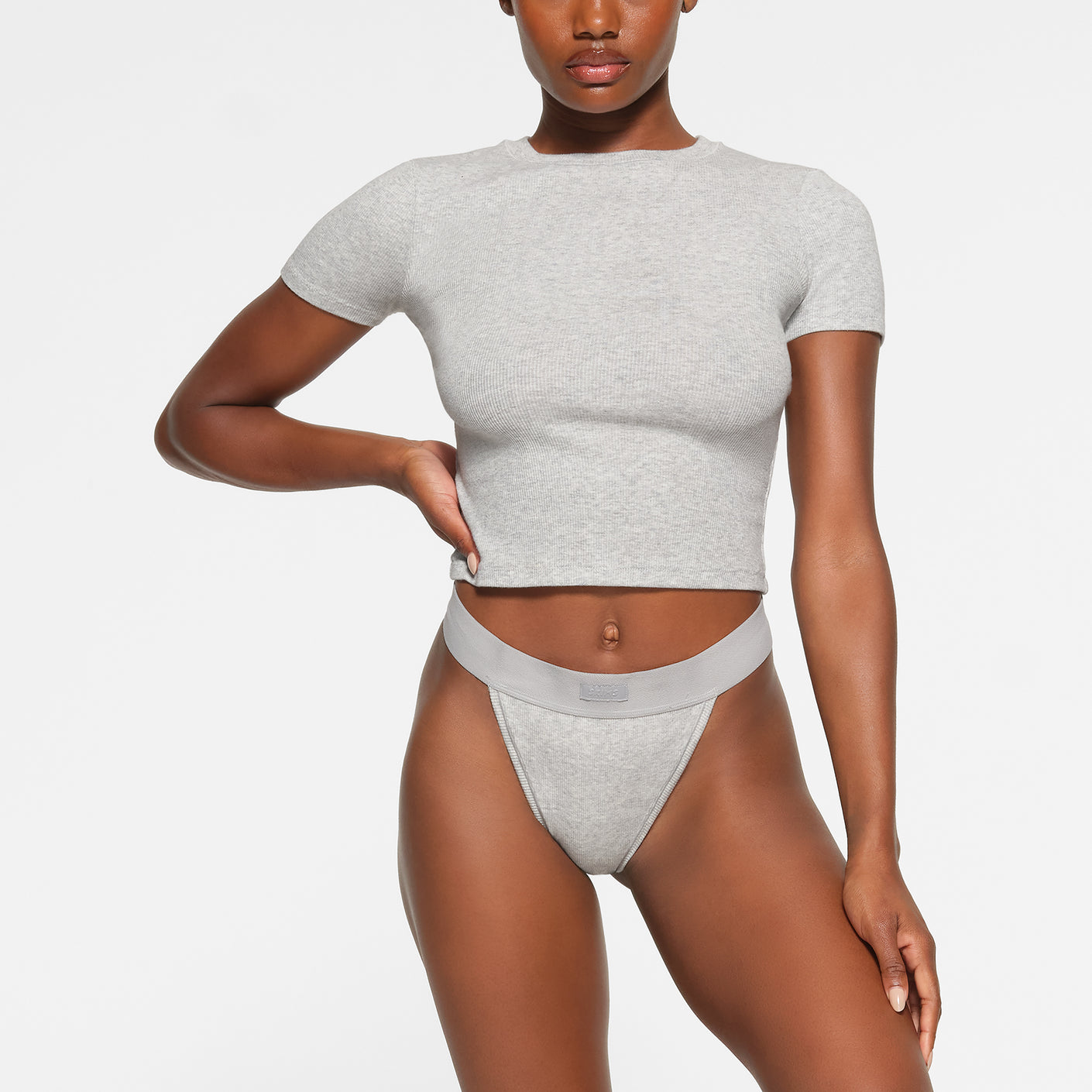 SKIMS: Gray Cotton Jersey Super Cropped T-Shirt