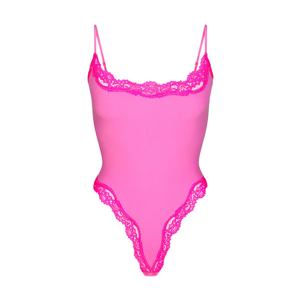 Fits Everybody lace-trimmed stretch thong - Neon Rose