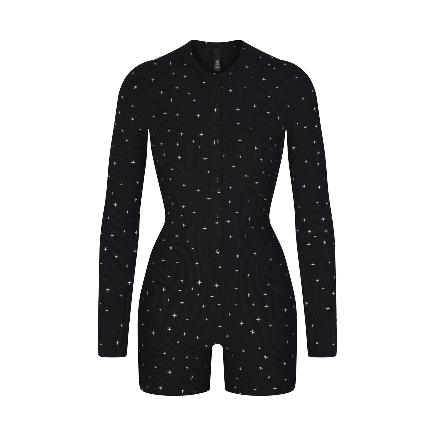 SOFT LOUNGE BUTTON UP HENLEY ONESIE | ONYX SPARKLE PRINT