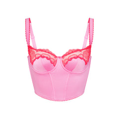 Neon Pink Mesh Ruffle Bow Balconette Bra S