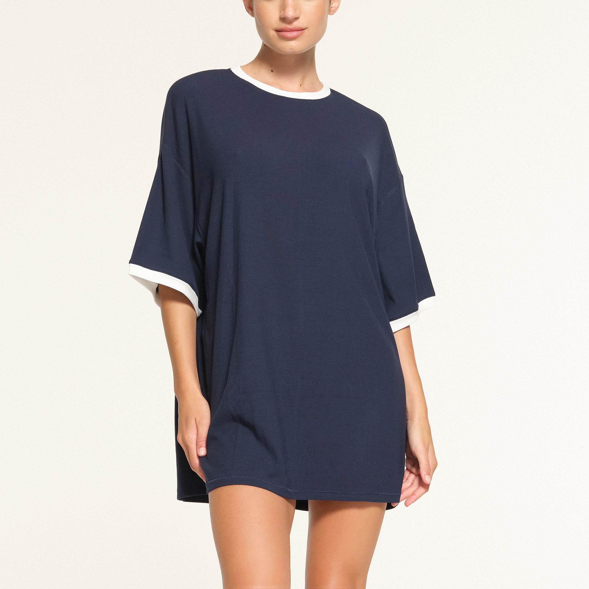 SOFT LOUNGE RINGER T-SHIRT MINI DRESS | NAVY