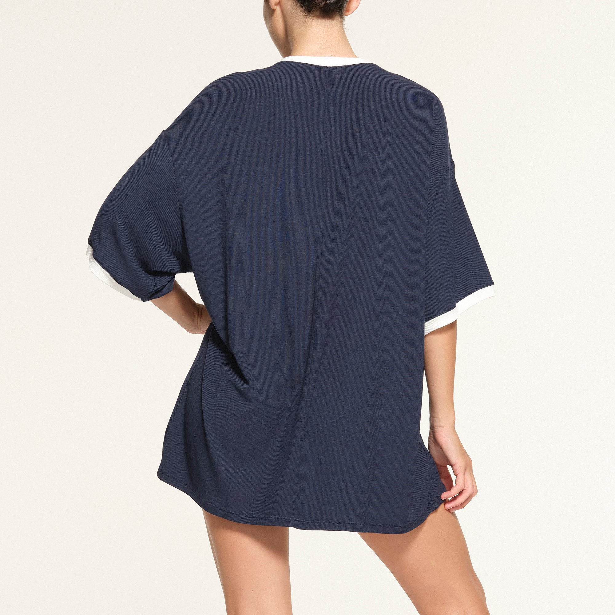 SOFT LOUNGE RINGER T-SHIRT MINI DRESS | NAVY